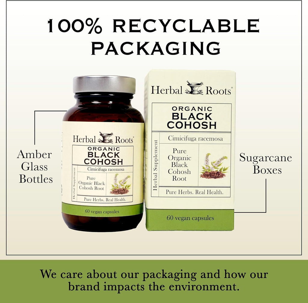 Herbal Roots Organic Black Cohosh Root | Extra Strength | Menopause and Menstrual Support for Women | 90 Capsules, Vegan