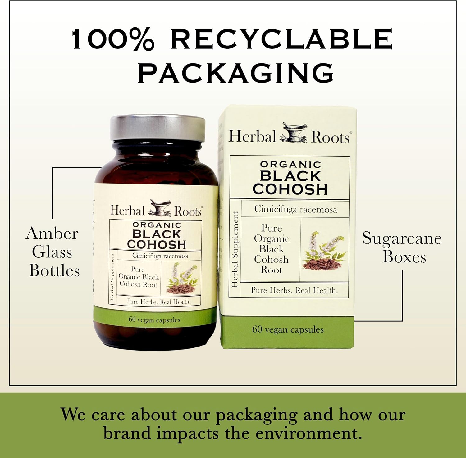 Herbal Roots Organic Black Cohosh Root | Extra Strength | Menopause and Menstrual Support for Women | 90 Capsules, Vegan