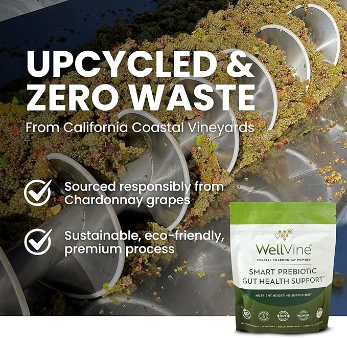 Premium Smart Prebiotic Gut Health Supplement Powder for Men & Women | Digestive Support & Gut Health With 100% Upcycled Chardonnay Grapes | Plant-Based, Gluten and Allergen-Free | 4.75Oz
