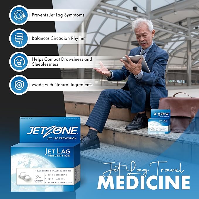 Jet Lag Remedy Pack of 2 - Business & Vacation Homeopathic Travel Aid – Trusted Over 18 Yrs - Immune – Circadian Rhythm - Fatigue – Exhaustion – Tired - Insomnia – 48hrs Flying Time - 30 Chewables
