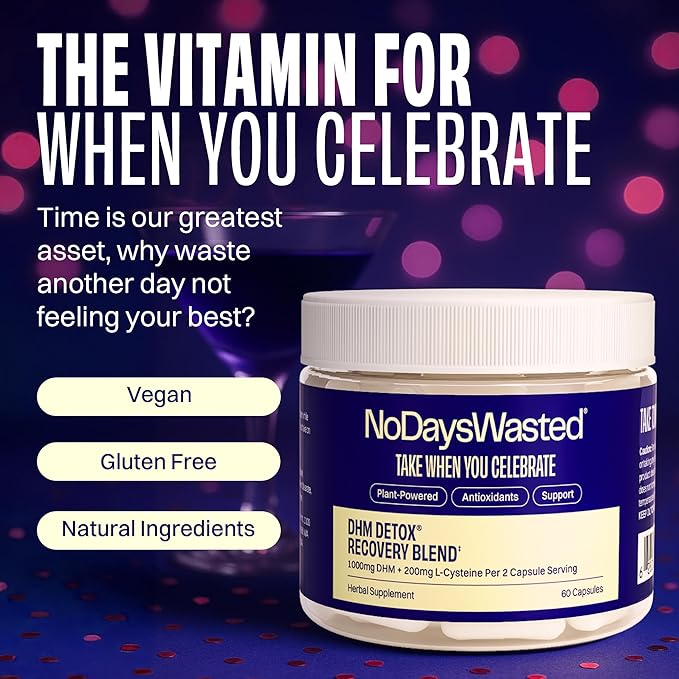 No Days Wasted DHM Detox, 60 Capsules (30 Servings) - Jar - Take During Evening for Better Next Day and Recovery