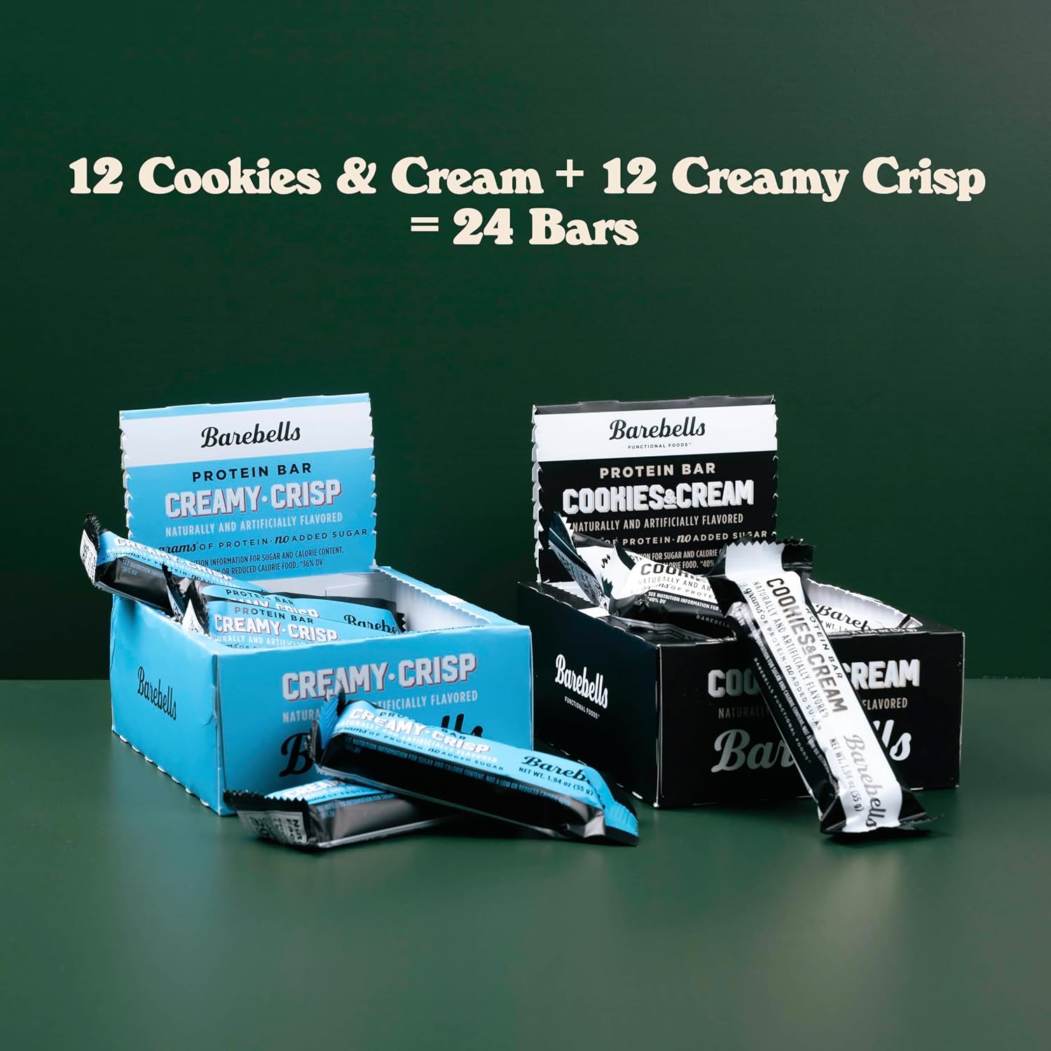 Barebells Protein Bars Combo Pack – 12 Creamy Crisp & 12 Cookies & Cream (24 bars total) – High Protein Snacks with 20g Protein & No Added Sugar – On-the-Go Breakfast or Post-Workout Treat