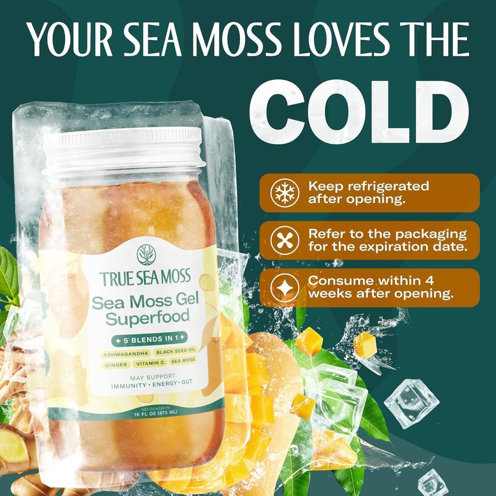 TrueSeaMoss Sea Moss Gel – Made in USA – 5-in-1 Formula – Wildcrafted Seamoss, Ashwagandha & Sea Vegetables – Ashwagandha, Pack of 1 (Labels May Vary)