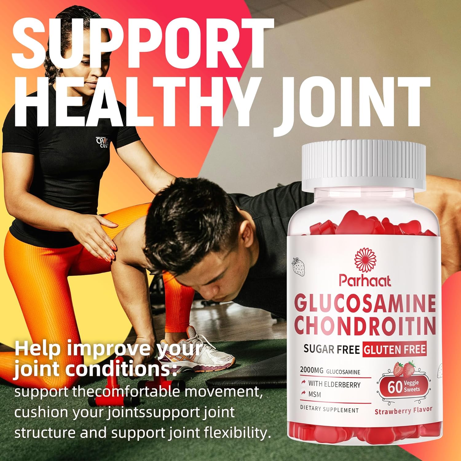 Glucosamine Chondroitin Gummies with MSM & Elderberry Extra Strength - Joint Support, Antioxidant Immune Support Supplement for Adults, Men & Women.Strawberry-2pack