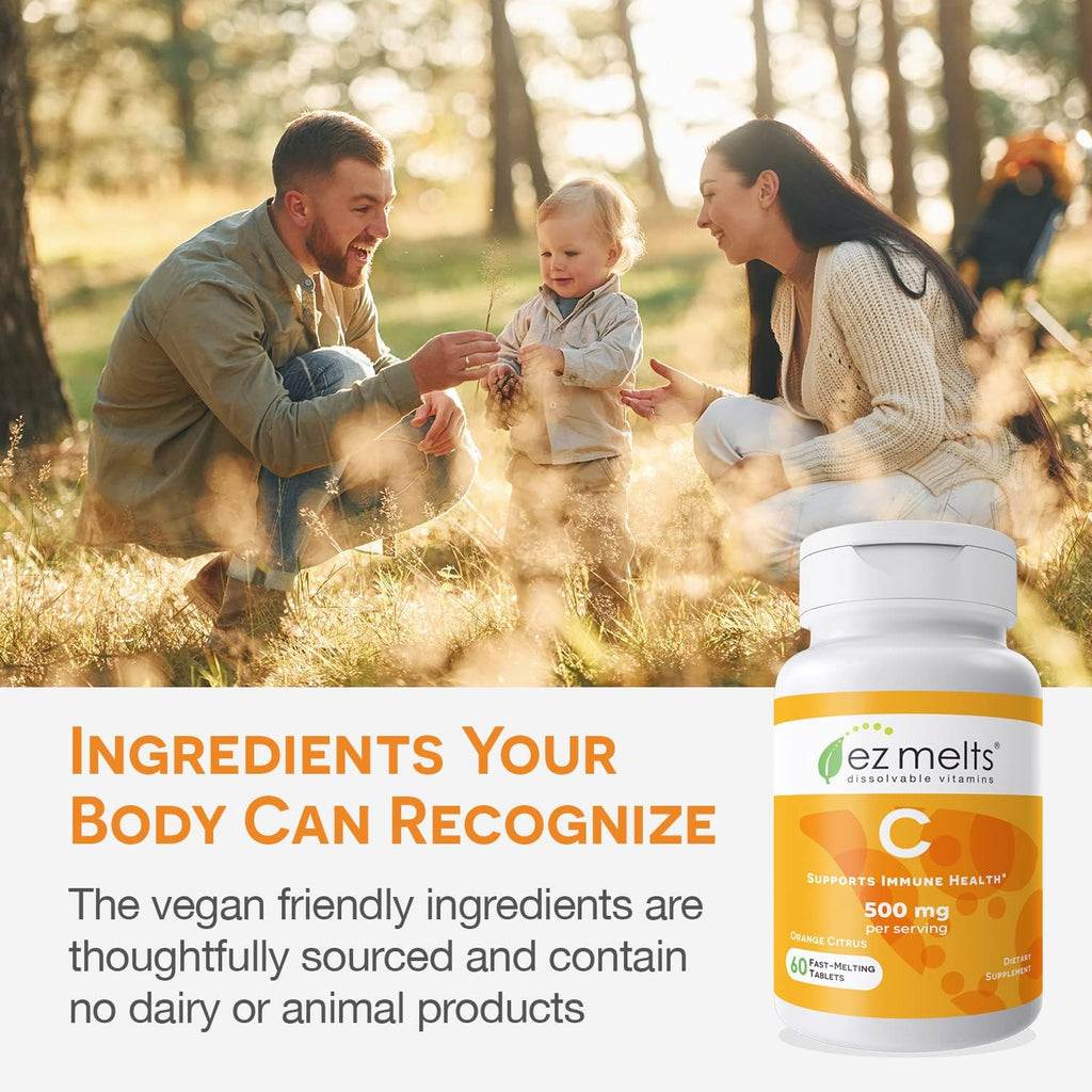 EZ Melts Dissolvable Vitamin C 500 mg, Sugar-Free, 1-Month Supply