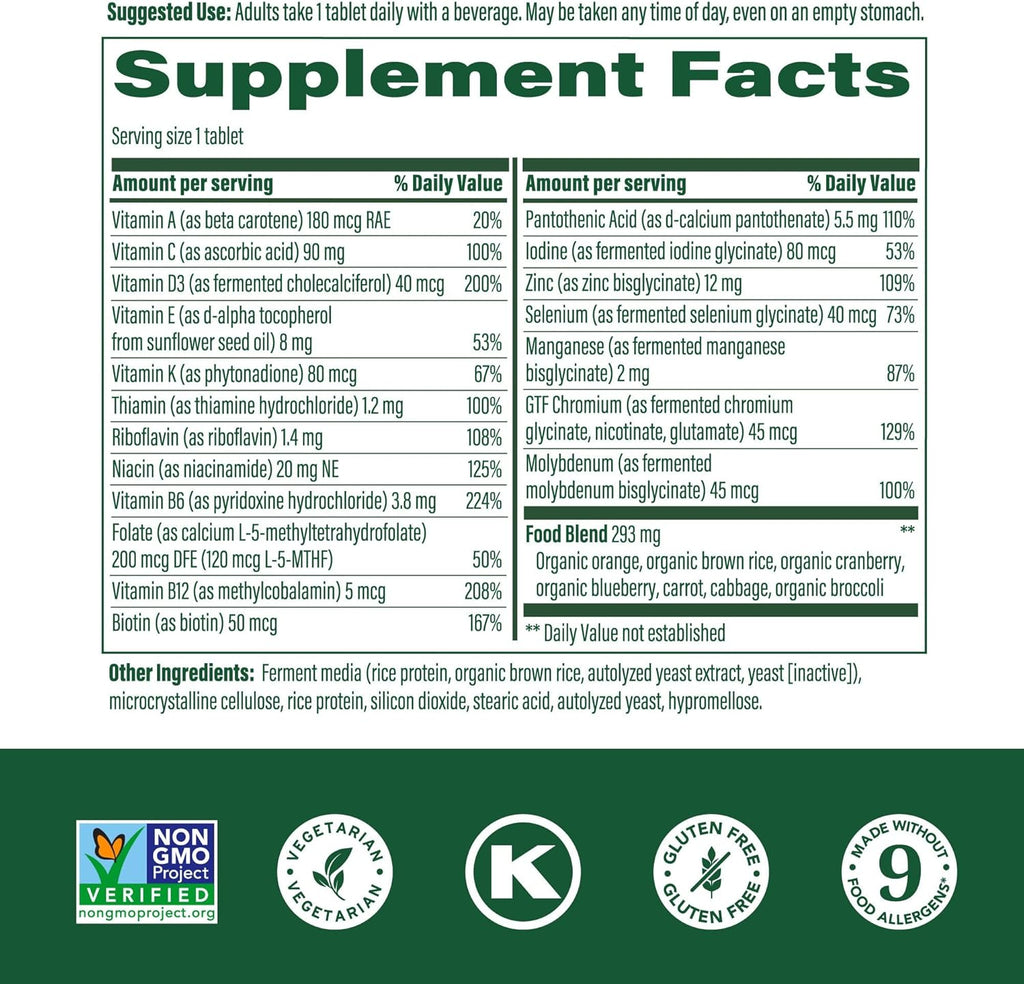 MegaFood Men's 55+ One Daily - Multivitamin for Men with Vitamin B12, C, D & Zinc - Optimal Aging & Immune Support Supplement - Vegetarian - Made Without 9 Food Allergens - 120 Tabs