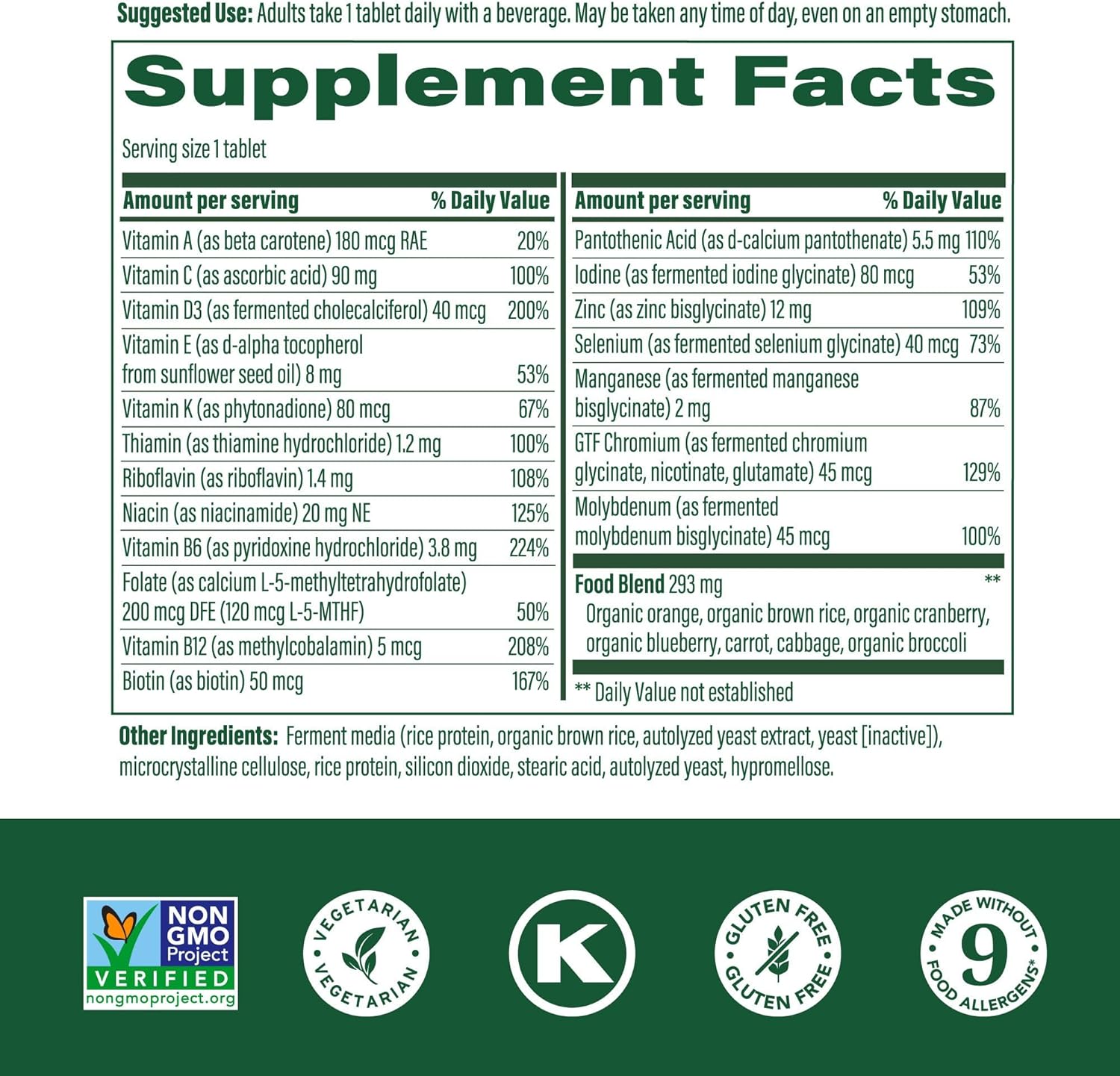 MegaFood Men's 55+ One Daily - Multivitamin for Men with Vitamin B12, C, D & Zinc - Optimal Aging & Immune Support Supplement - Vegetarian - Made Without 9 Food Allergens - 120 Tabs