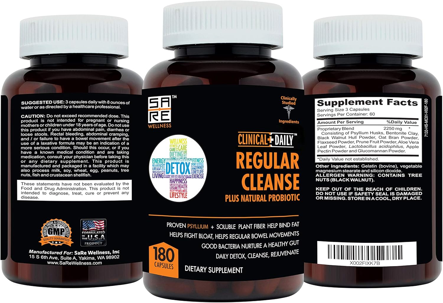 Clinical Daily Regular Cleanse Plus Natural Probiotic - Colon Cleanse & Gut Detox Supplement - Assists with Energy and Constipation Relief - Herbal Dietary Fiber Psyllium Husk Capsules - 180 Count