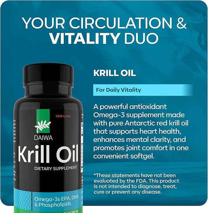 Daiwa Plasmanex 1 + Daiwa Krill Oil Inflammation Support Bundle – Circulation Supplement + Omega 3 Krill Oil Capsules