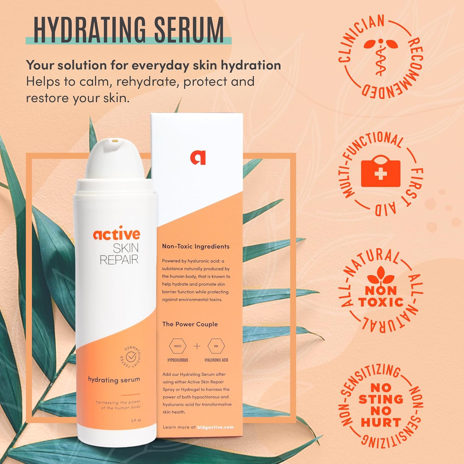 Active Skin Repair Face and Body Hydrating Serum, EWG Certified Hyaluronic Acid for All Skin Types, Dermatologist-Tested Moisturizing Anti-Aging Serum with Ceramides & Niacinamide, 5 fl. oz.