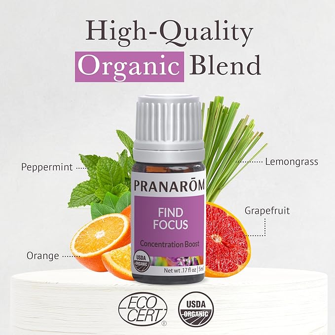 Pranarom - Find Focus Wellness Blend 5ml - Aromatherapy - Natural Focus - Certified Organic, Invigorating Citrus Aroma, Cruelty-Free, Easy Diffusion
