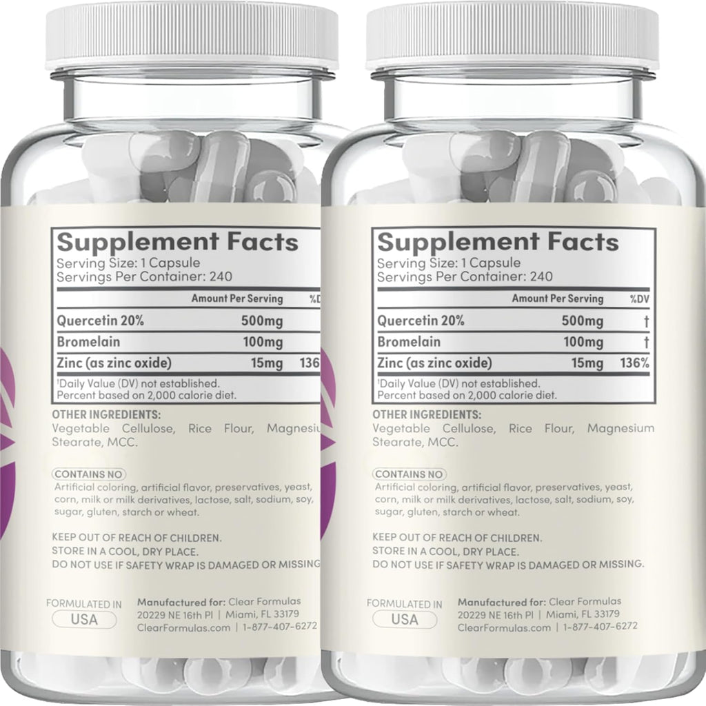 Advanced Zinc Quercetin with Bromelain Formula - Triple Immune Support Quercetin Complex for Daily and Seasonal Immune System Wellness Support - Made in a cGMP American Facility (480 Servings)