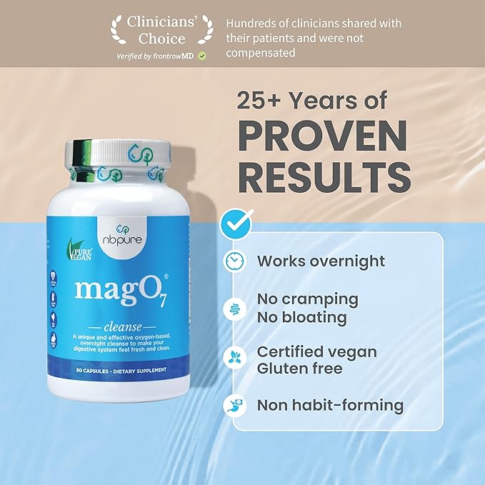 nbpure MagO7 - Natural Colon Cleanse & Detox - Occasional Constipation Relief, Stool Softening, & Bloating Support for Men & Women - Ozonated Magnesium Oxide, 30 Capsules