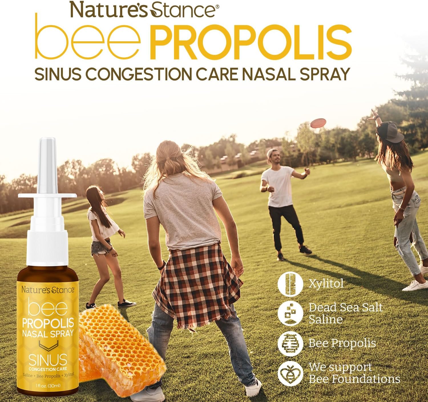 Nature's Stance Bee Propolis Nasal Spray – Saline & Xylitol Blend – Gentle, pH-Balanced Nasal Cleanser – 30ml