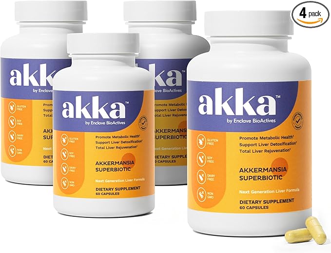 AKKA 4 Pack Premium Liver Cleanse Detox & Repair Superbiotic - Supports Liver Health & Function, Boosts Energy, Digestion & Metabolism with Bioavailable Pasteurized Akkermansia, Non-GMO, Gluten-Free