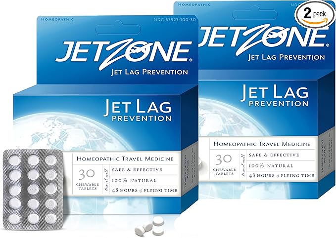 Jet Lag Remedy Pack of 2 - Business & Vacation Homeopathic Travel Aid – Trusted Over 18 Yrs - Immune – Circadian Rhythm - Fatigue – Exhaustion – Tired - Insomnia – 48hrs Flying Time - 30 Chewables