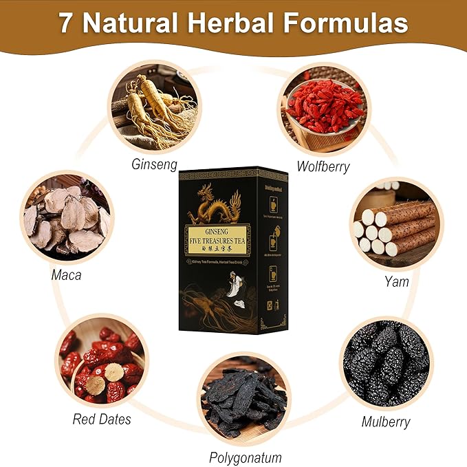 Ginseng Mulberry Herbal Tea, 30 bags Kidney Tea Formula Ginseng Six Treasure Tea, Organic Liver Support & Kidney Cleanse -Healthy Cleansing for Men & Women, Te Para Limpiar Los Riñones (30bag/3boxes)