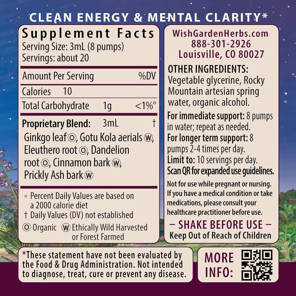 WishGarden Herbs Genius Juice - Liquid Herbal Nootropic Brain Booster Supplement for Focus, Clarity, Concentration & Energy with Ginkgo Biloba & Gotu Kola, Cognitive Support, No Caffeine, 4oz