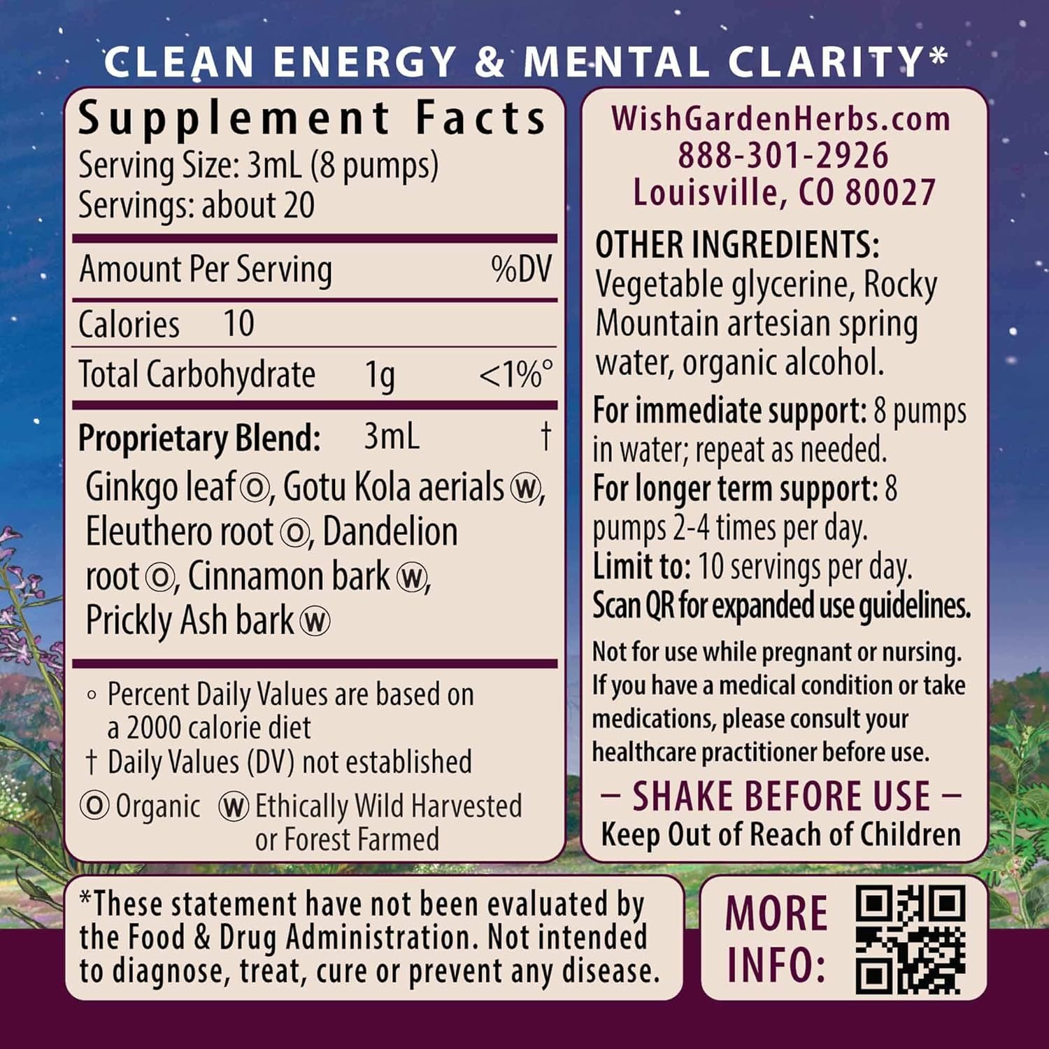 WishGarden Herbs Genius Juice - Liquid Herbal Nootropic Brain Booster Supplement for Focus, Clarity, Concentration & Energy with Ginkgo Biloba & Gotu Kola, Cognitive Support, No Caffeine, 4oz