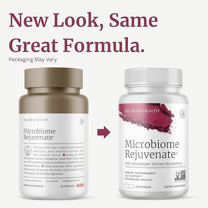 BIG BOLD HEALTH Microbiome Rejuvenate Prebiotic + Probiotic Supplement for Gut Health & Immune System Support - with Immune-Active Himalayan Tartary Buckwheat - Gluten-Free (60 Count (Pack of 1))