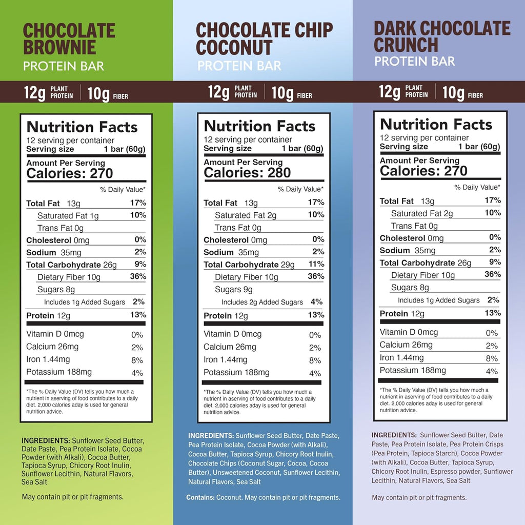 Amrita Nut Free 6 Flavor Variety Pack Vegan Protein Bars (12 CT) | 11g to 12g Plant-Based Protein Bar | Peanut Free, Gluten Free, and Dairy Free | Low Sugar, High Fiber, Healthy School-Safe Snacks