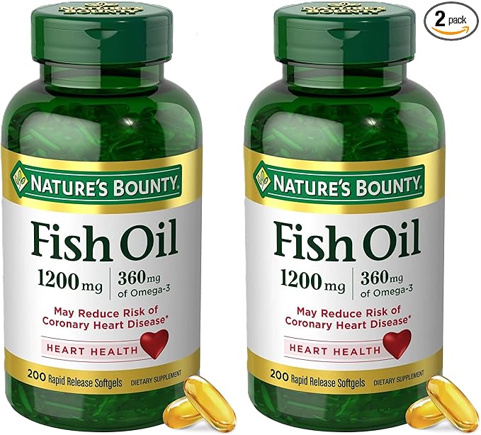 Nature's Bounty Fish Oil Omega 3 Supplements - Supports Heart Health, 1200 Mg Fish Oil, Omega-3, 200 Softgels (Pack of 2)