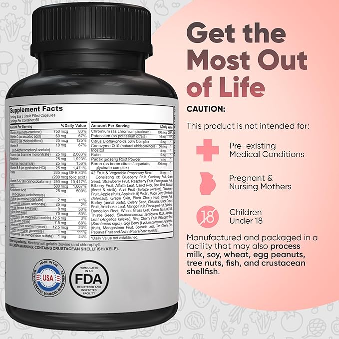 Bariatric Multivitamin with Iron – Post Bariatric Surgery – Gastric Bypass & Sleeve Support – for Women & Men – Easy to Swallow – B12, B6 & 42 Superfoods –Gluten-Free- 120 Caps 2-Month Supply