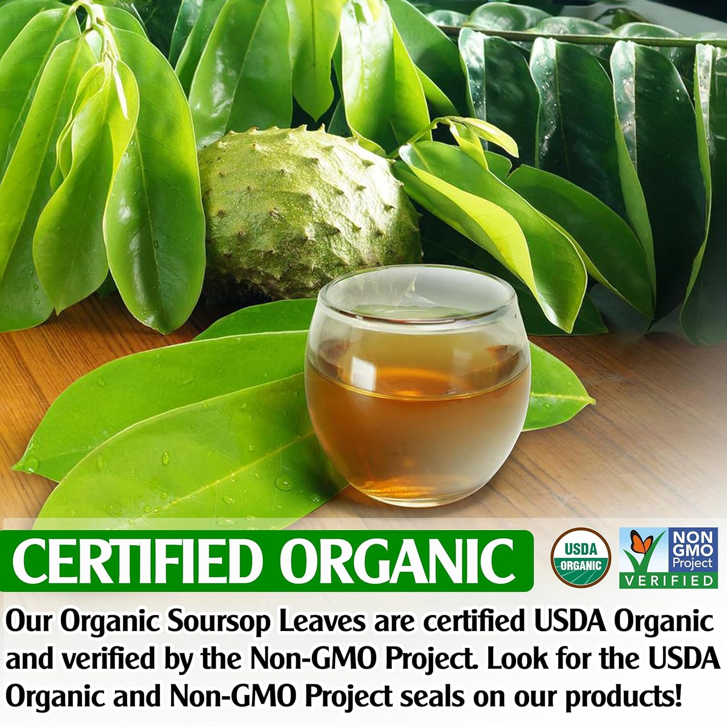 KEYXE - USDA Organic Soursop Graviola Leaves Tea 110 Bags. Non-GMO Verified, 100% Organic Soursop Leaves for Gluten Free, Caffein Free, Hojas De Guanabana Tea Organica, Eco-Conscious Tea Bags
