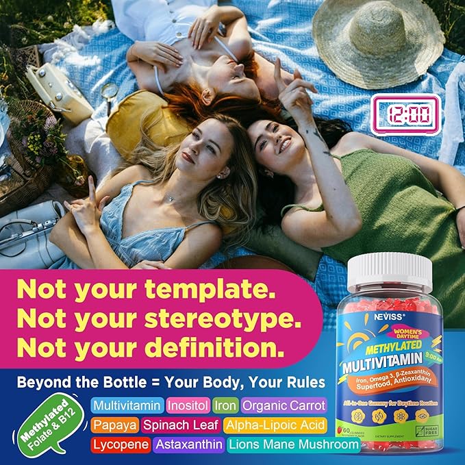 NEVISS 52-in-1 Methylated Multivitamin for Women Gummies with Iron, Omega-3, B6 B9 B12 for Day | Magnesium Glycinate, Calcium, Collagen for Night Renewal/Sleep, Womens 18 30 40 50 60 70+ AM PM Daily