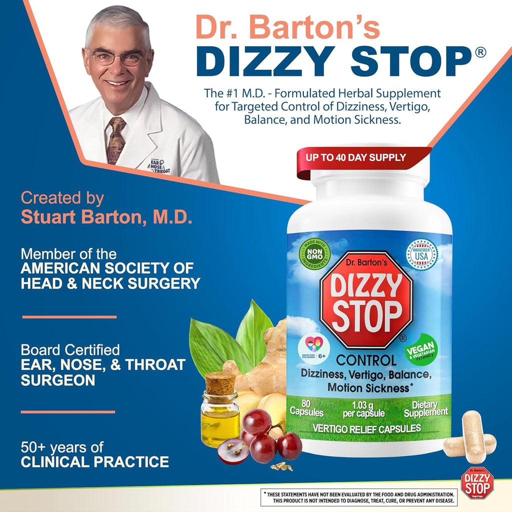 Vertigo Relief Product & Non‑Drowsy Motion Sickness Pills: Nausea and Dizziness, Ginger & Grape Seed Formula, Inner Ear Balance, Car, Cruise & Travel Essential, Stomach Support (80 Count – Pack of 3)