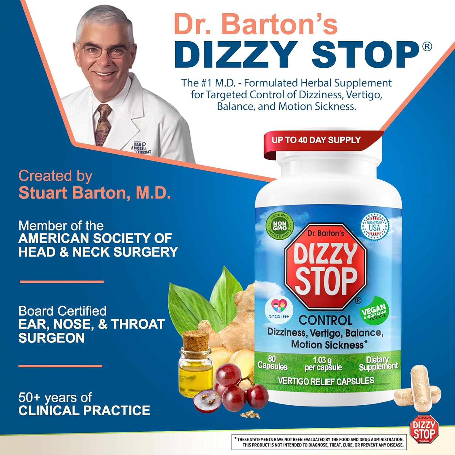 Vertigo Relief Product & Non‑Drowsy Motion Sickness Pills: Nausea and Dizziness, Ginger & Grape Seed Formula, Inner Ear Balance, Car, Cruise & Travel Essential, Stomach Support (80 Count – Pack of 3)