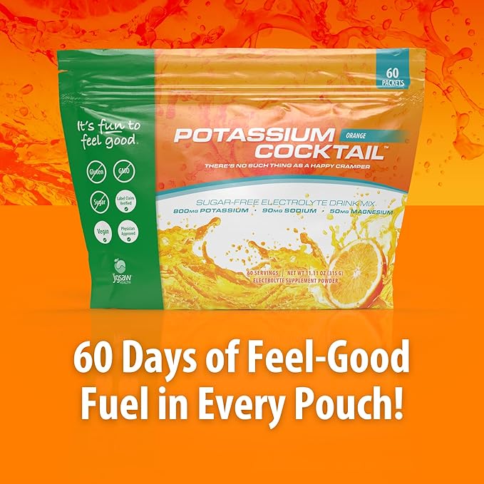 Jigsaw Health Potassium Cocktail | Formerly Pickleball Cocktail | Orange Flavor | 60 Servings (Packets)