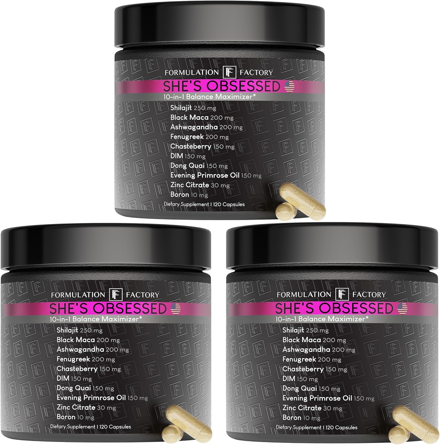 She's Obsessed: 10-in-1 Hormone Balance Maximizer with Shilajit, Maca, Ashwagandha, DIM, Dong Quai, Zinc & More for Vitality & Balance (120 Count (Pack of 3))