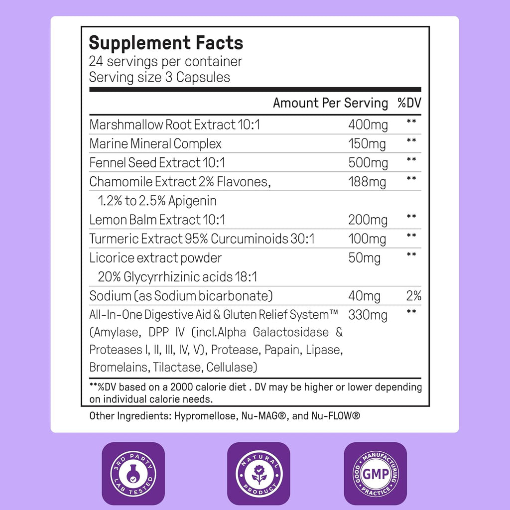 Happy Mammoth Bloat Banisher Natural Relief for Bloating, Gas, Indigestion & Discomfort. Promotes Healthy Digestion of Even Difficult Foods Like Dairy, Breads, Pizza, Cheese & Meats. 72 Caps