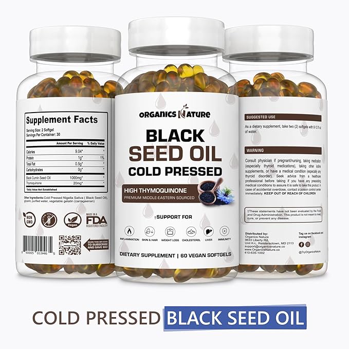 ORGANICS NATURE Black Seed Oil Capsules (2 Bottles) & Sea Moss Gummies (2 Bottles) | Vegan Softgels, for Hair, Skin, Heart, Joint Support, Lung Detox, Energy, Mucus Clear, Thyroid, Digestion Omega 3s