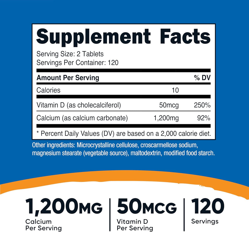 Nutricost Calcium with Vitamin D, 240 Tablets - Calcium (1200mg) Vitamin D (50mcg) Per Serving - Non-GMO, Gluten Free