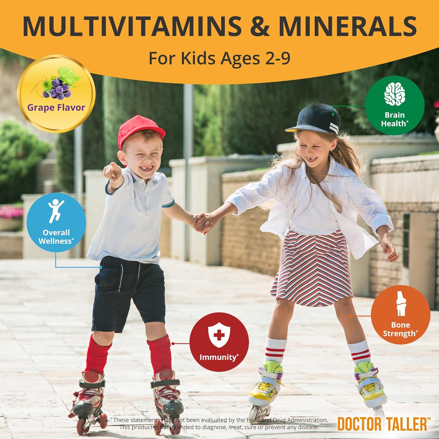 Doctor Taller Kids - Kids Multivitamins, Toddler Vitamins - Support Healthy Bone Health and Bone Strength for Ages 2 to 9 - Grape Flavor - 60 Vegan Chewable Tablets | 3 Pack