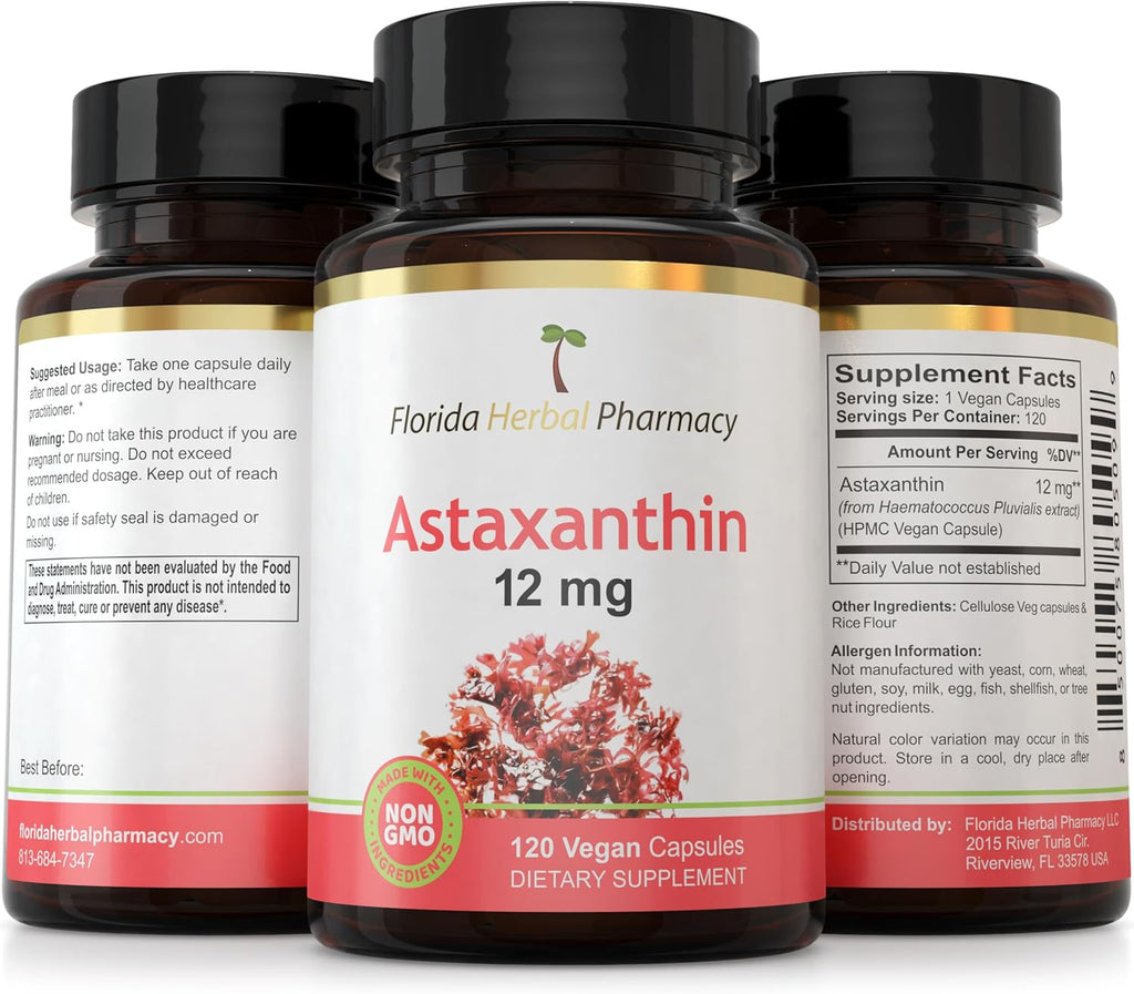Florida Herbal Pharmacy, Astaxanthin 12 mg Capsules (120 Capsules) Pack of 1