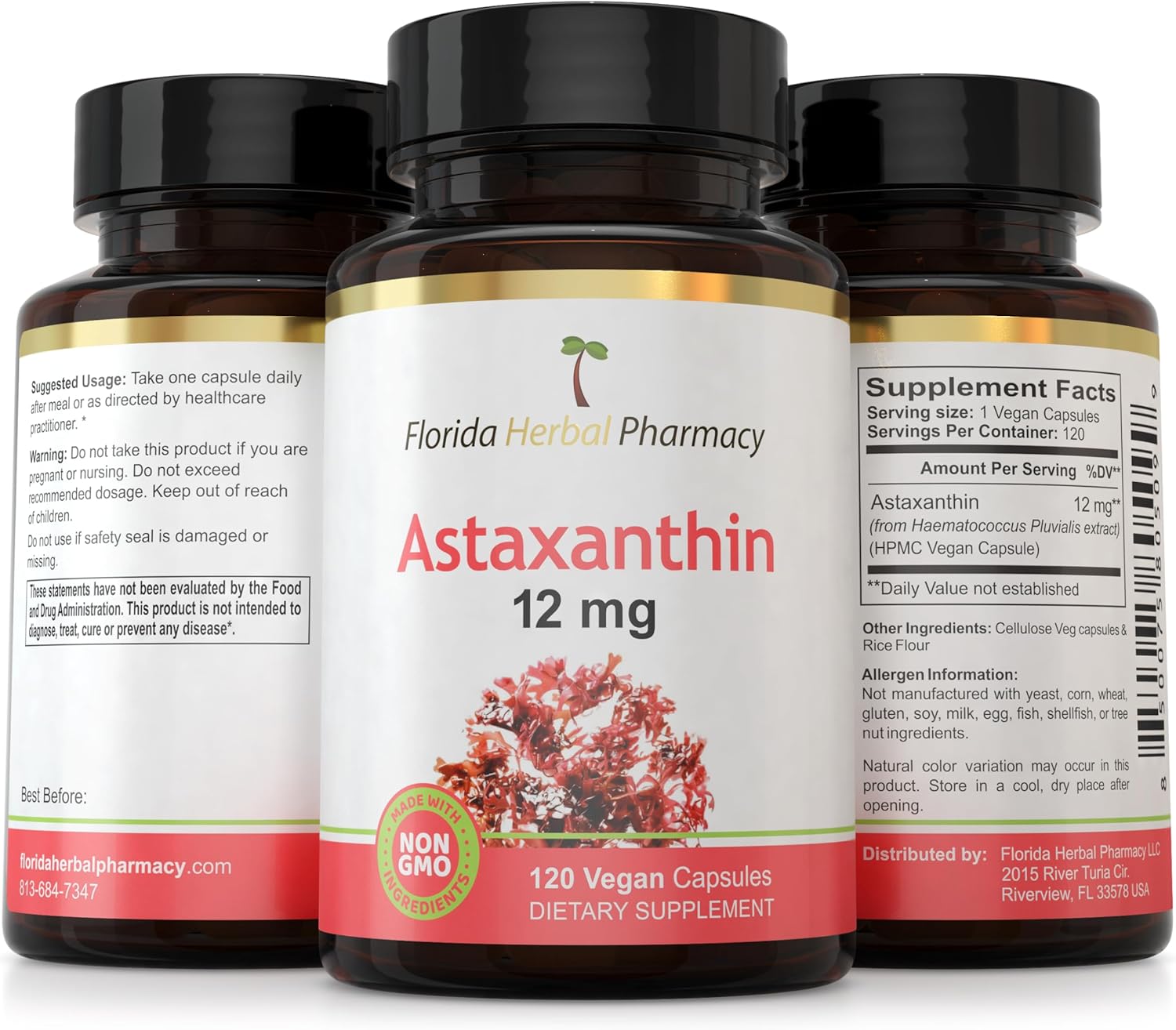 Florida Herbal Pharmacy, Astaxanthin 12 mg Capsules (120 Capsules) Pack of 1