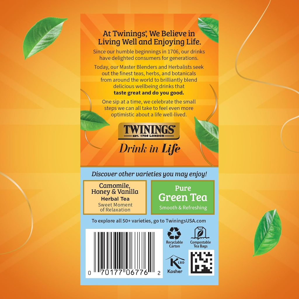Twinings Pure Camomile Herbal Tea Individually Wrapped Bags, Calming & Delicate, 20 Count (Pack of 6), Naturally Caffeine-Free, Enjoy Hot or Iced, 120 Teabags