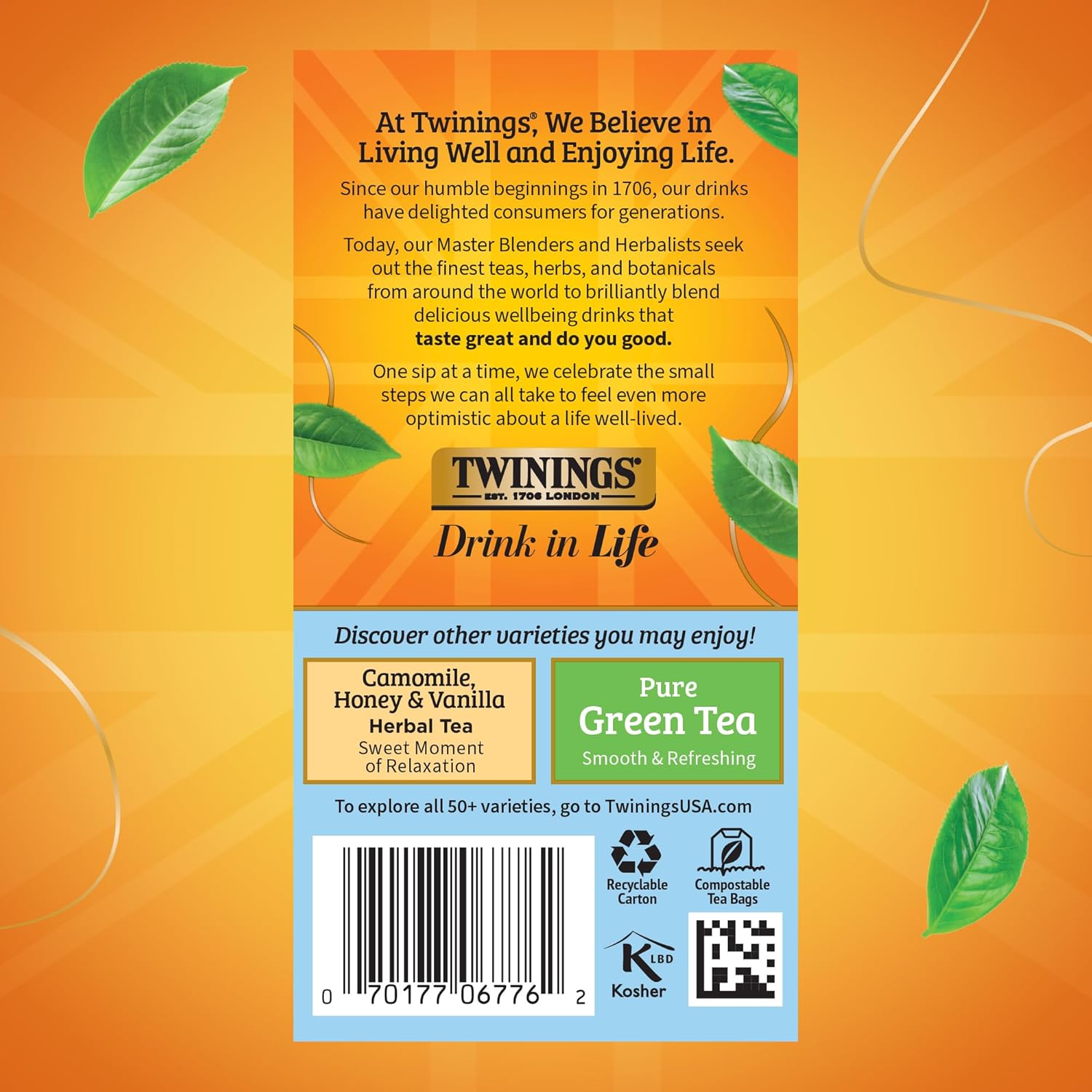Twinings Pure Camomile Herbal Tea Individually Wrapped Bags, Calming & Delicate, 20 Count (Pack of 6), Naturally Caffeine-Free, Enjoy Hot or Iced, 120 Teabags