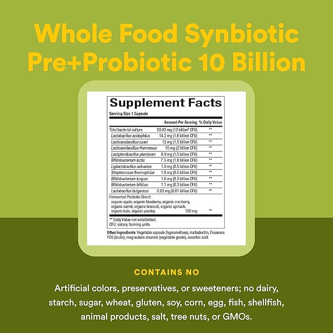 Natural Factors Whole Earth & Sea, Whole Food Synbiotic Pre + Probiotic, Fermented Digestive Enzymes, 60 Vegetarian Capsules