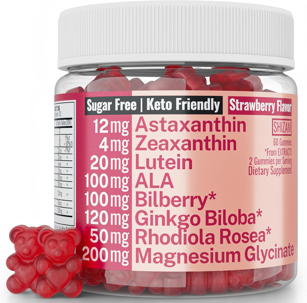 Rhodiola Rosea ALA Ginkgo Biloba Astaxanthin Lutein Zeaxanthin Bilberry Magnesium Glycinate Gummies for Eyes Brain Kids, Rhodiola ALA Capsules Pills Tincture Supplements Alt, 300mg 24mg 20mg 12mg 40mg
