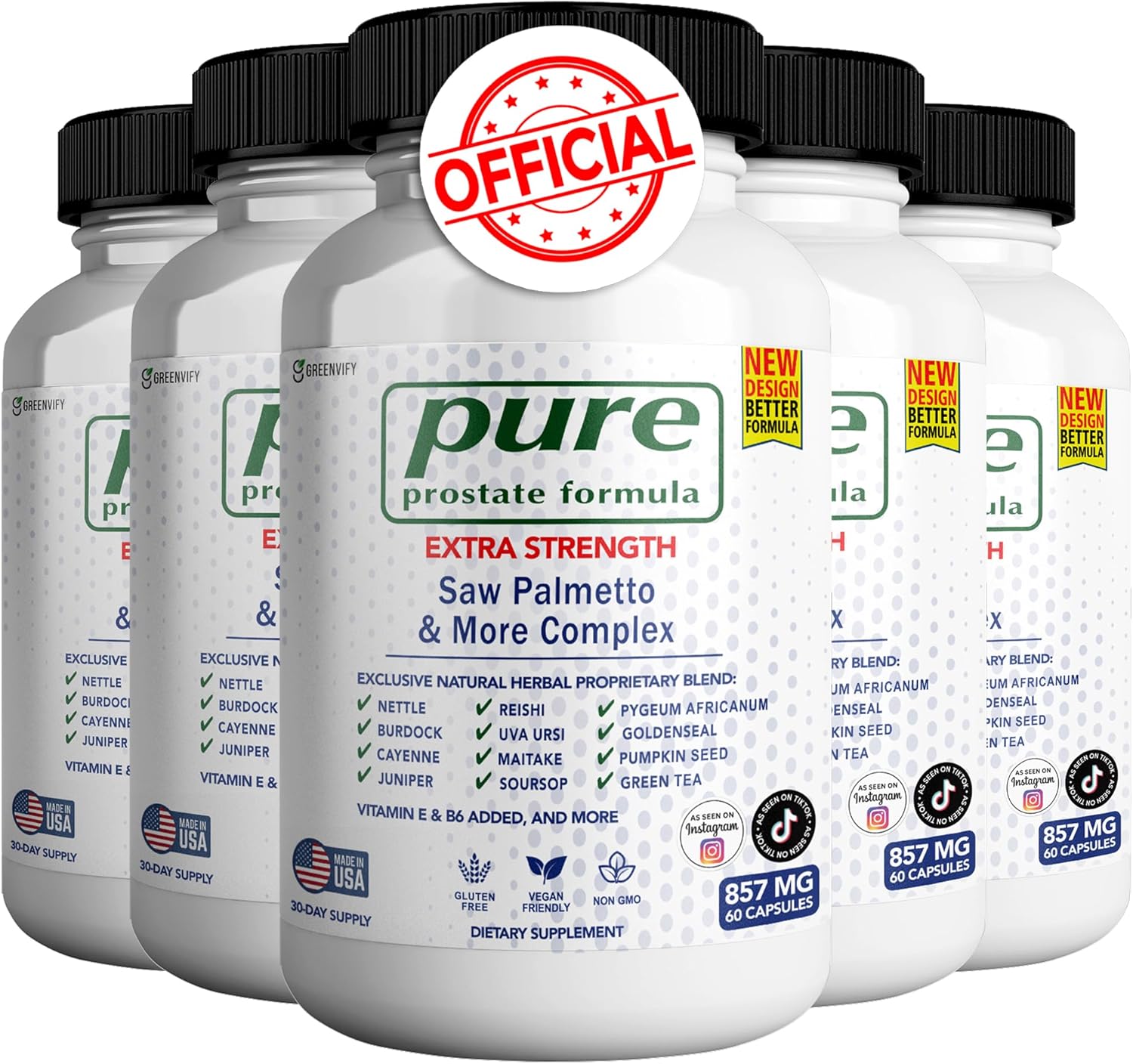Pure Prostate Formula Saw Palmetto & More Complex 857 mg Prostate Supplements for Men Capsules, Health Supplements - Maximum Strength, All Natural to Support Normal & Healthy Function (5)