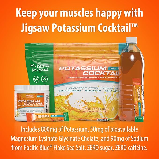 Jigsaw Health Potassium Cocktail | Formerly Pickleball Cocktail | Orange Flavor | 60 Servings (Packets)