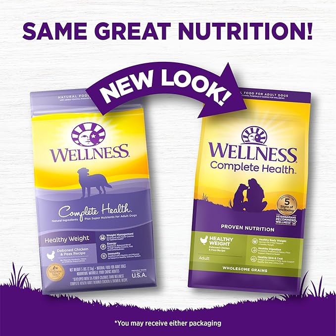 Wellness Complete Health Dry Dog Food, Wholesome Grains, Natural, Healthy Weight Chicken & Peas Recipe, (24-Pound Bag)
