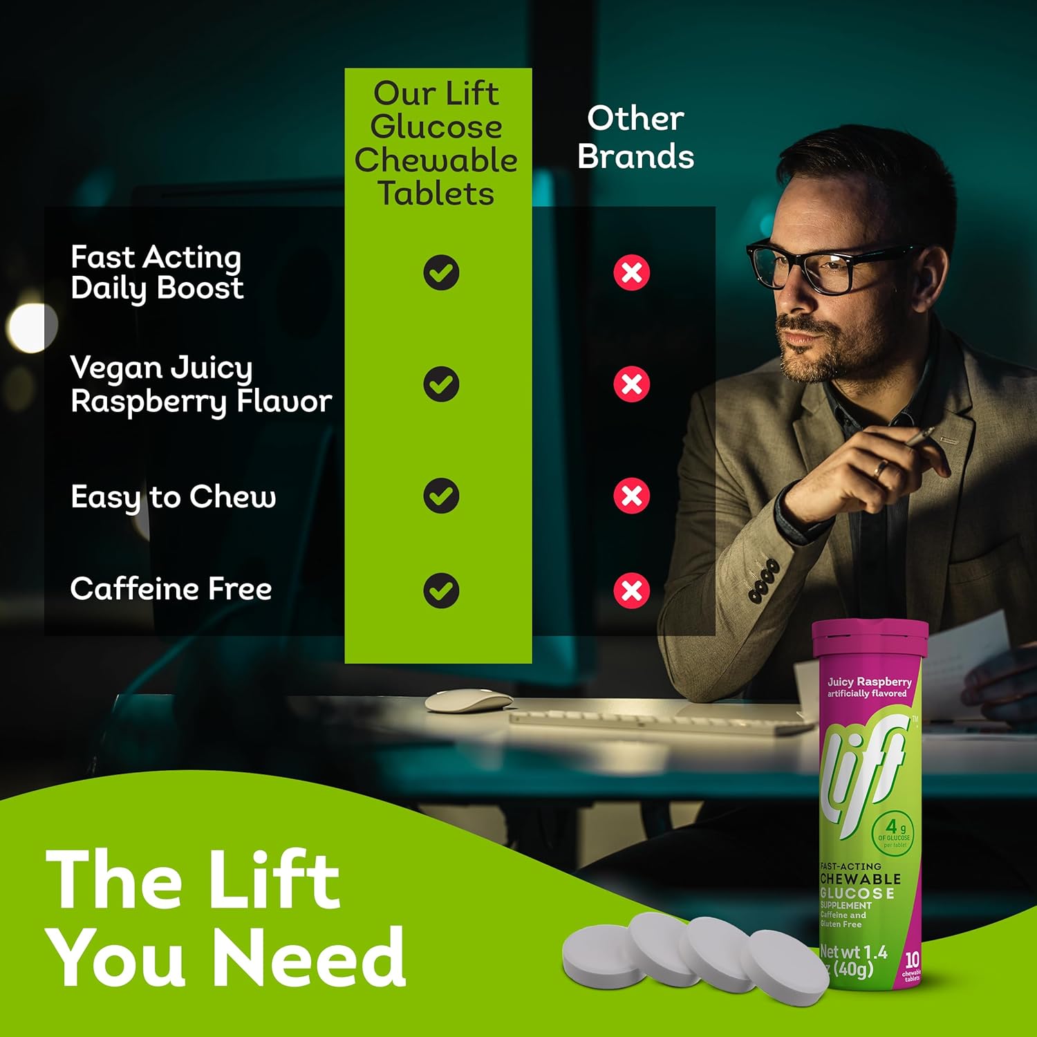 Lift Glucose Fast-Acting Glucose Chewable Energy Tablets, Raspberry, 10 ct Tube (Pack of 12)