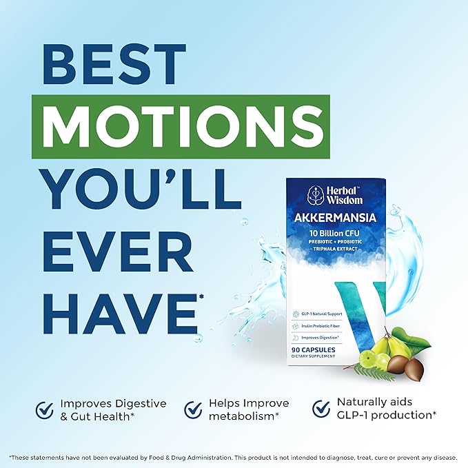 Akkermansia Probiotic 10 Billion CFU - Advanced GLP-1 Support, Probiotic+Prebiotic | for Gut & Metabolism Support - No Bloating | with Inulin & Triphala | (90 Capsules - 3 Month Supply)