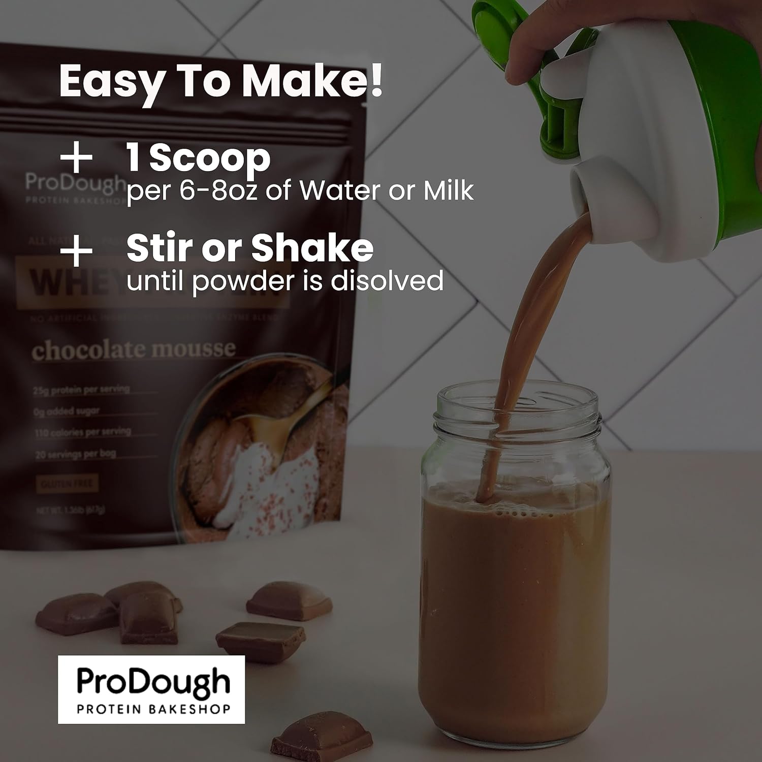 ProDough Gourmet Whey Isolate Hydrolized Protein Powder for Shake Mix- Easy Digest Enzyme Blend, 25g Protein per Serving, Natural Ingredients, Gluten Free, Keto Friendly (Peach Cobbler)