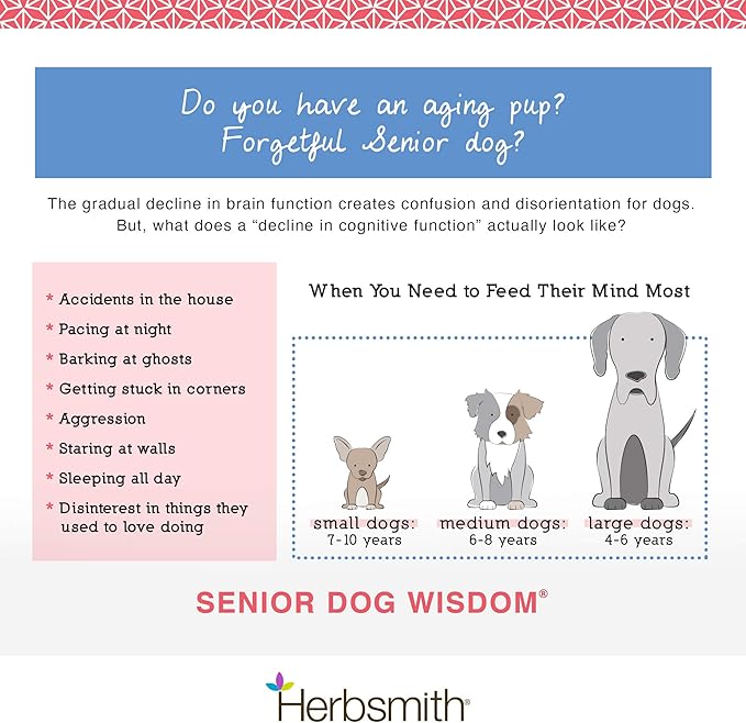 Herbsmith Senior Dog Wisdom – Dog Dementia Supplement – DHA for Senior Dog Brain Health - Senior Supplement for Dogs- 60ct Small Chews
